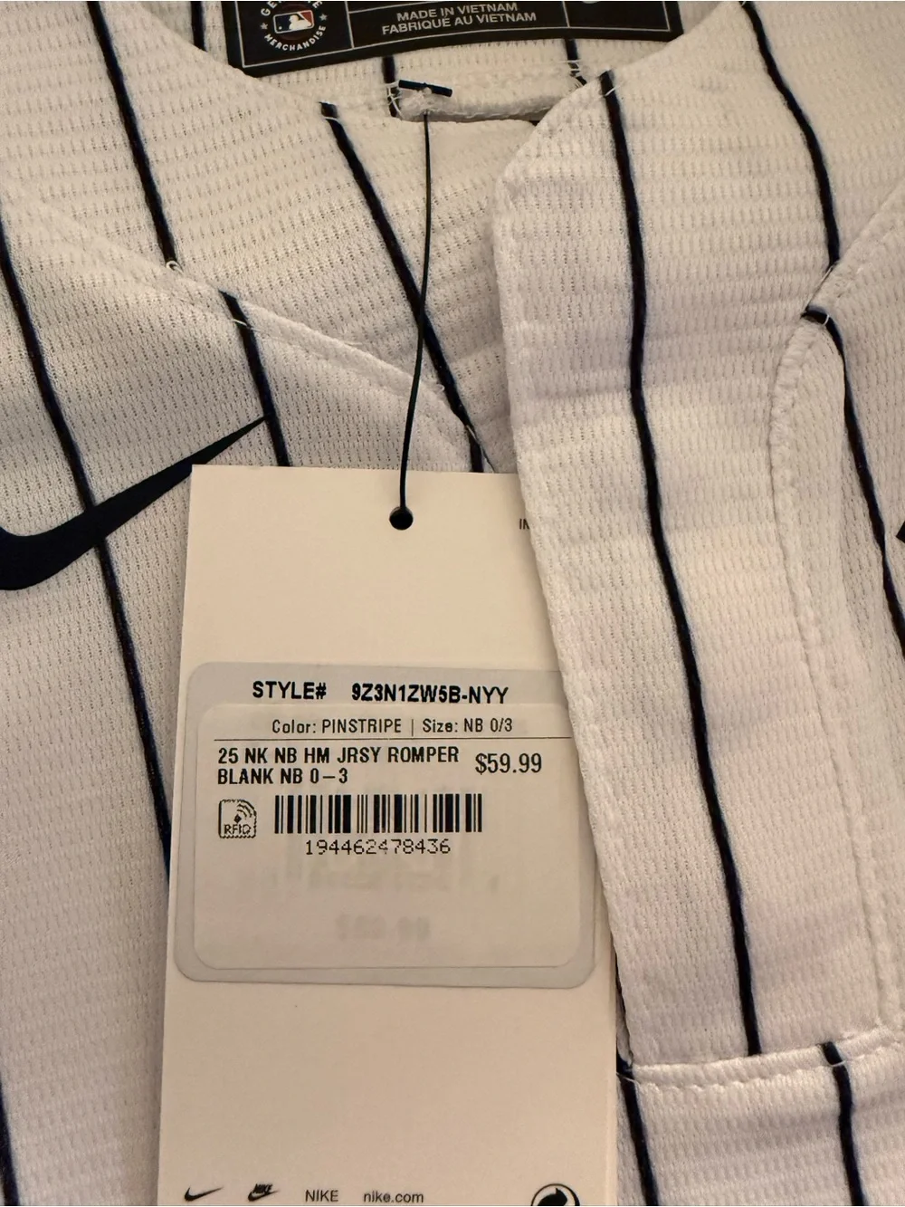 Nike baby White Jersey with Pinstripes